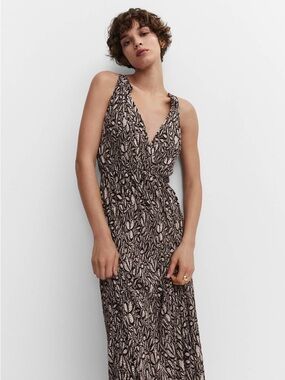 Mango Crinkled Midi Dress with Boho Print